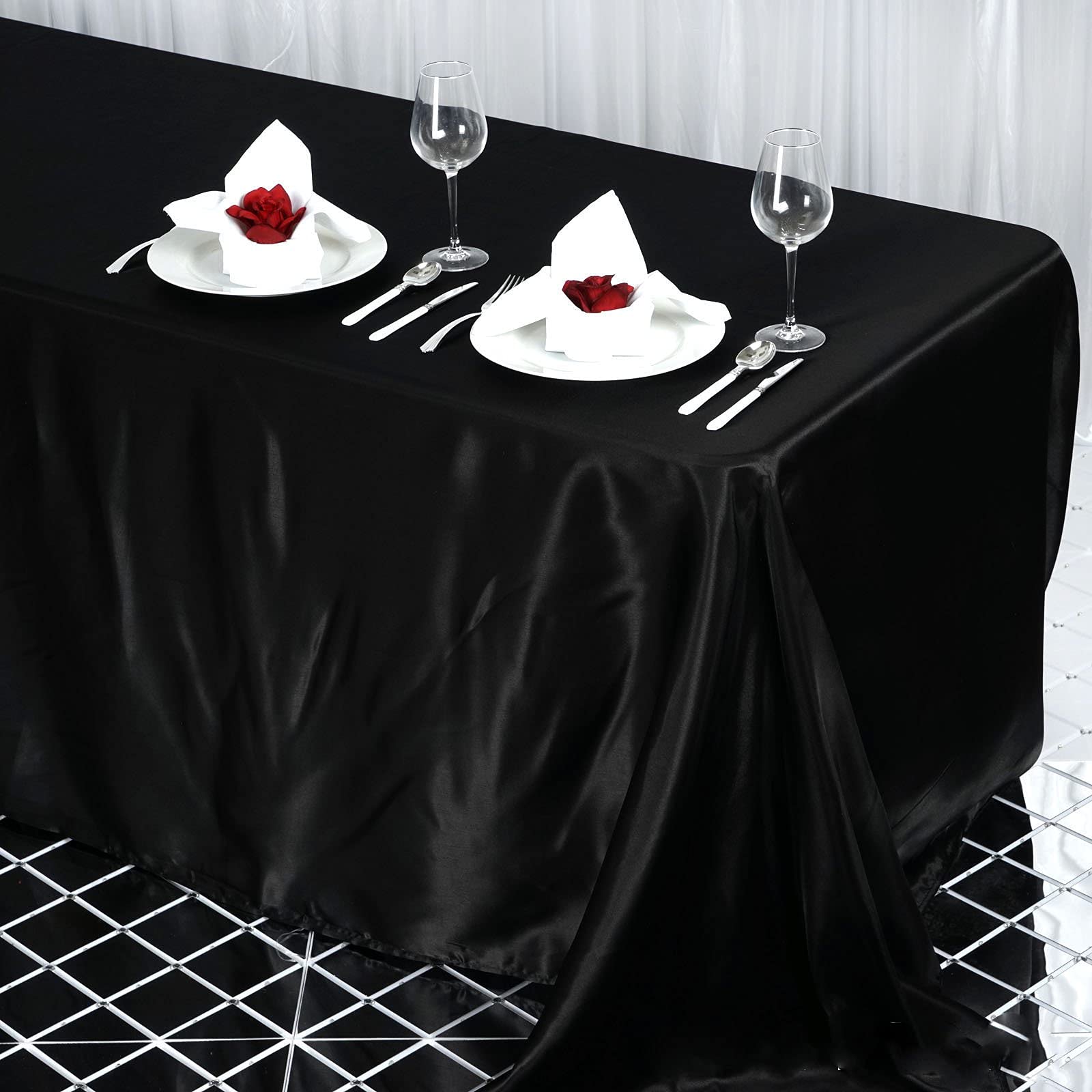 Balsacircle 90X132 Inch Black Satin Rectangle Tablecloth Table Cover Linens For Wedding Table Cloth Party Reception Events Kitch